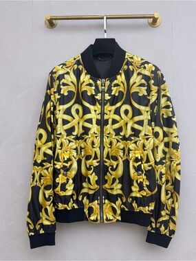 🚩steal Versace Black and Gold Baroque Bomber Jacket
